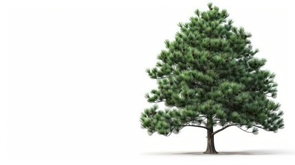 Fototapeta premium A majestic pine tree with its dense foliage and cone clusters, isolated on a white background