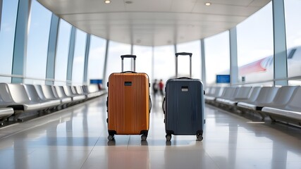 luggage suitcases at the airport's expansive banner including copy space for getaway ideas