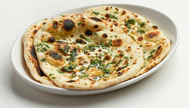 Indian bread served in a small white plate also called butter roti or naan