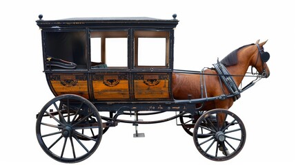 A brown horse carriage isolated on white .