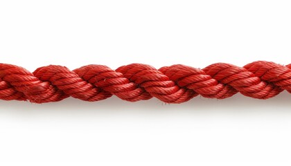 Isolated white background with a long straight red rope