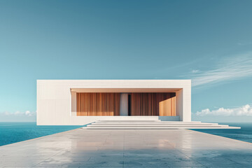 White Building on a blue sky backdrop.Modern concrete architecture.
