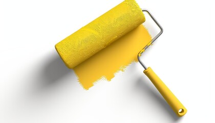 Obraz premium Isolated yellow paint roller on white background with shadow