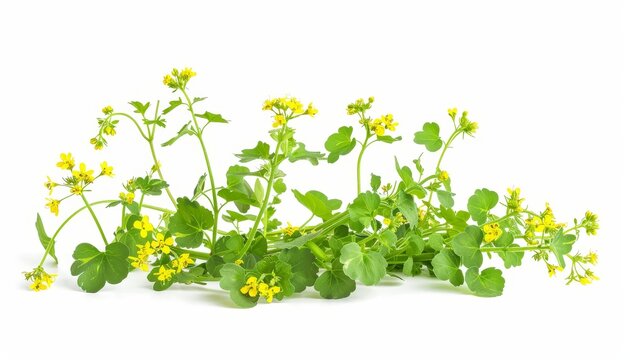 Isolated wild mustard plant Sinapis arvensis on white background