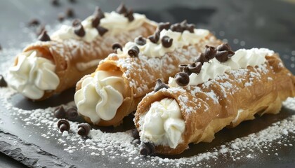 Italian dessert with cream filled cannoli