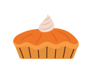 Pie, pumpkin pie. Pie vector illustration hand drawn in flat style, on a transparent background.