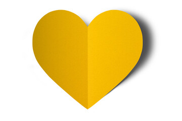 Yellow origami paper heart isolated on transparent background.