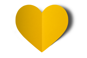 Yellow origami paper heart isolated on transparent background.