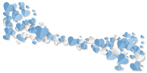 Light blue origami paper hearts isolated on transparent background.