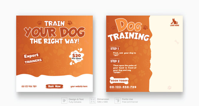 Pet training , veterinary clinic, pet grooming, pet clinic social media post with cute pets and animal . happy pet, cats. Vector cartoon illustration - Powered by Adobe