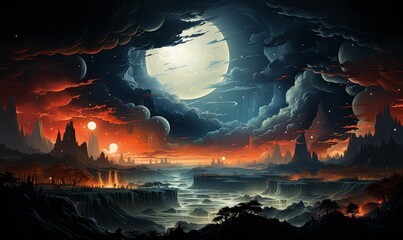 Moonlit Landscape Painting