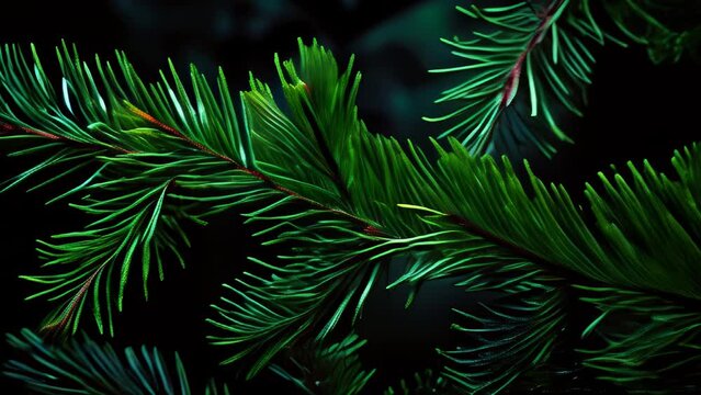 Evergreen tree branch close-up in the forest