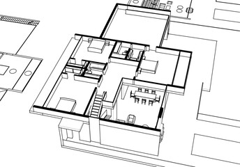 house building sketch architectural 3d illustration