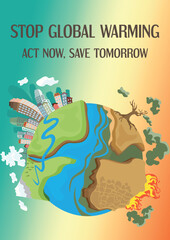 Naklejka premium Global Warming Poster Design Flat Vector Illustration 