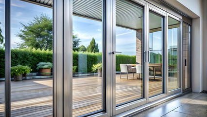 Close up image of aluminum frame sliding patio door system