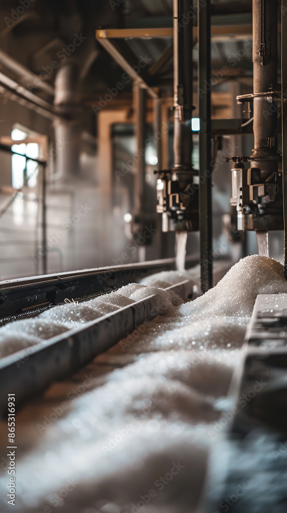 Sticker Modern Machinery Processing Sugar in a Clean Refinery