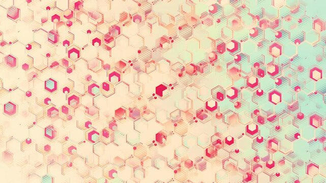 Colorful Red Blue Hexagonal Shapes. Multicolored Abstract Geometric Background. Looped video.