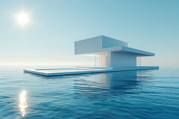 Modern buildings by the lake. Empty architectural background.