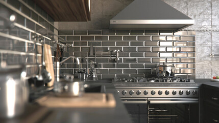 Subway tiles in a monochromatic kitchen, showcasing a sleek and modern look
