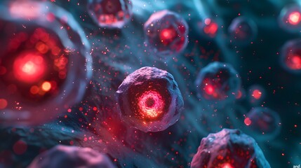 Cells in an human cell line, highlighting the delicate and intricate structure as they move around each other within their individualistic environment.
