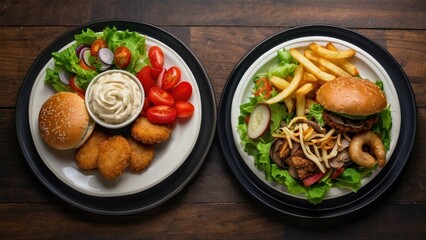 Delicious Burger and Healthy Salad Meal