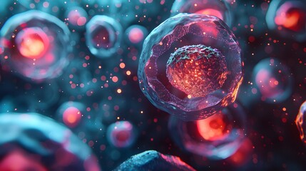 Cells in an human cell line, highlighting the delicate and intricate structure as they move around each other within their individualistic environment.