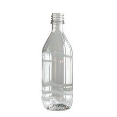 Clear empty plastic bottle on white background, perfect for packaging design, product display, and marketing presentations.