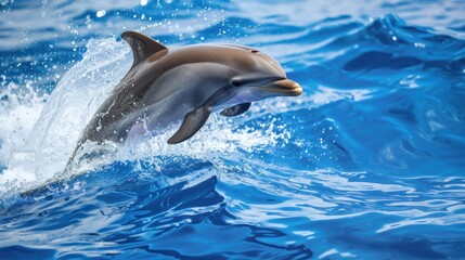 Fototapeta premium Beautiful dolphins swimming. Dolphin jumping above blue water 