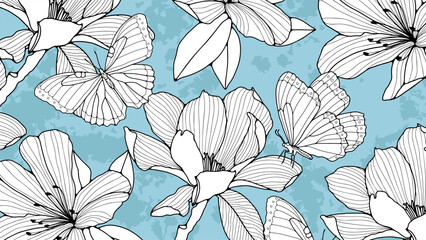 Abstract flower and botanical background. Floral wallpaper with delicate flowers