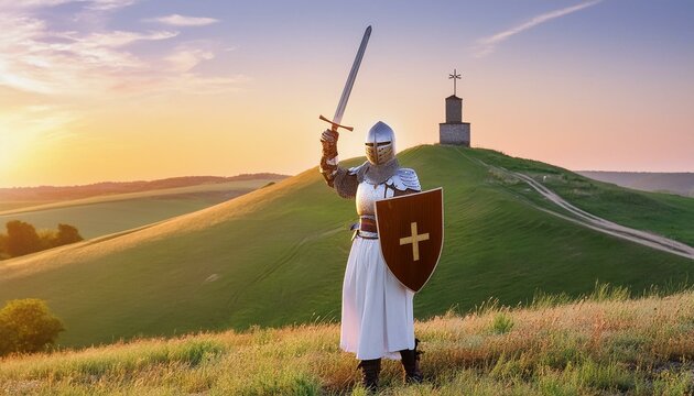 Ephesians - The Armor of God. The Knight wearing Armor of God based on Bible text in Ephesians 6. 
Breastplate of Righteousness and Shield of Faith. 