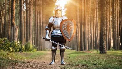 Ephesians - The Armor of God. The Knight wearing Armor of God based on Bible text in Ephesians 6. 
Breastplate of Righteousness and Shield of Faith. 