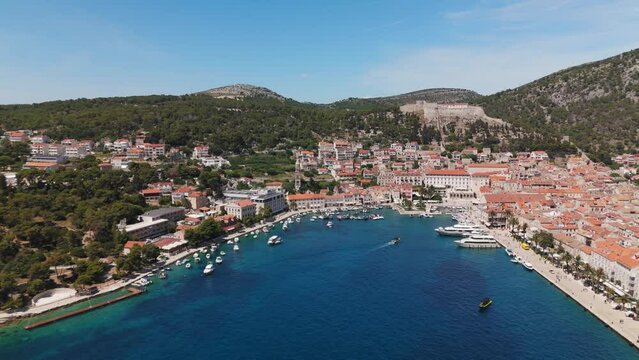 View on the center and the sea port of Hvar, an island on the Dalmatian coast of Croatia