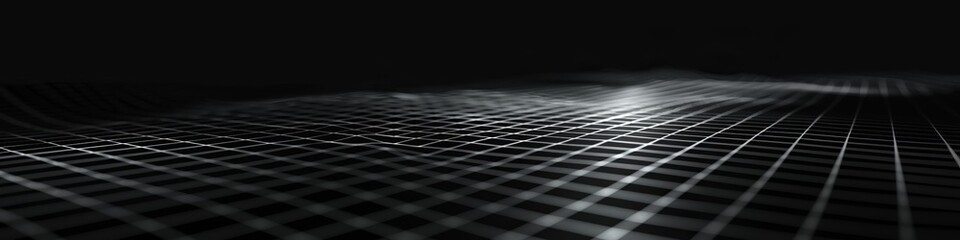 Minimalist tech design featuring a sparse white square grid on a deep black background, offering a sleek effect
