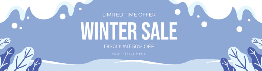 Winter sale banner template with snow, sale design Vector illustration
