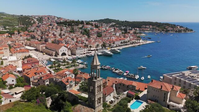View on the center and the sea port of Hvar, an island on the Dalmatian coast of Croatia
