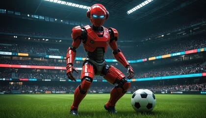cyborg soccer football player kicking the ball