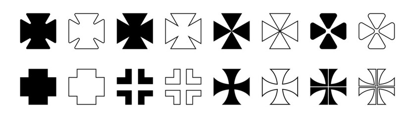 Maltese cross icon set, divided crosses, Christian cross symbol