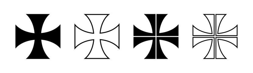 Maltese cross icon set, divided crosses, Christian cross symbol