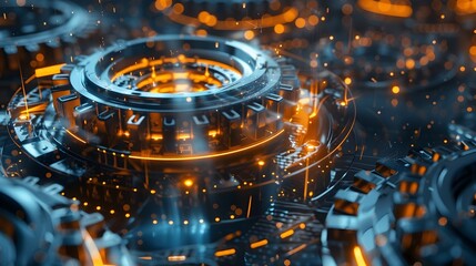 Futuristic 3D Gears Representing Cutting-Edge Business Technology in Virtual Reality