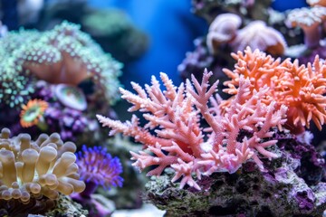 Fototapeta premium A vibrant coral reef with a variety of colorful corals. Colorful coral reef of the underwater world