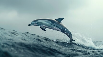 Fototapeta premium Athletic dolphin performing acrobatic leaps, its aerial maneuvers showcasing the beauty of marine agility