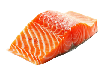 Close-up of fresh raw salmon fillet isolated on white background