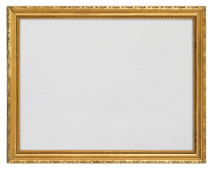 Vintage gilded antique picture frame with white paper backing isolated on transparent background (png image)	
