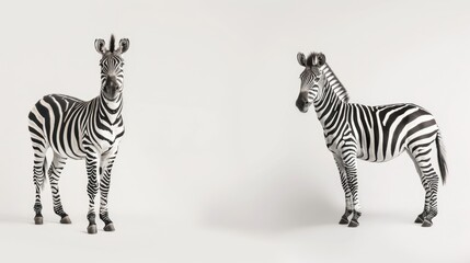 Fototapeta premium Beautiful zebra isolated on a white background, its distinctive black and white coat standing out in sharp relief against the blank canvas