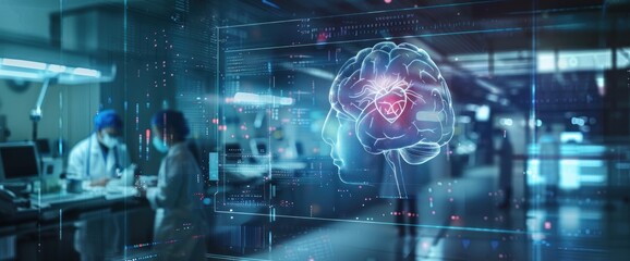 Fototapeta premium 3D Hologram of A Brain: New Dimensions in Healthcare researchers and engineers in developing groundbreaking neuro technology