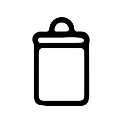 Jar in doodle style isolated on white background. Signature Icon. Vector outline illustration. Can be used as icon or symbol. Decor element. Hand drawn black sketch.