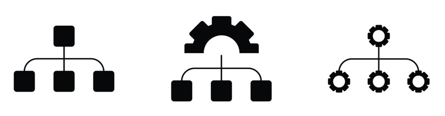  organization management with gear setting icon set teamwork structure hierarchy leadership diagram employee network symbol illustration. eps 10. stock vector