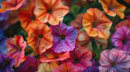 Captivating close-up of Petunia Wave Sweetheart blooms, their colorful petals radiating with energy and vitality