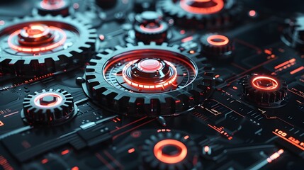 Fototapeta premium Cutting-Edge Futuristic 3D Gears with Augmented Reality Overlays for Advanced Business Technology