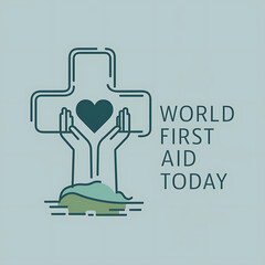 Obraz premium World First Aid Day, Concept Illustration, first aid day, with Hands Presenting Red Cross, world first aid day Poster, Banner, first aid day Poster,